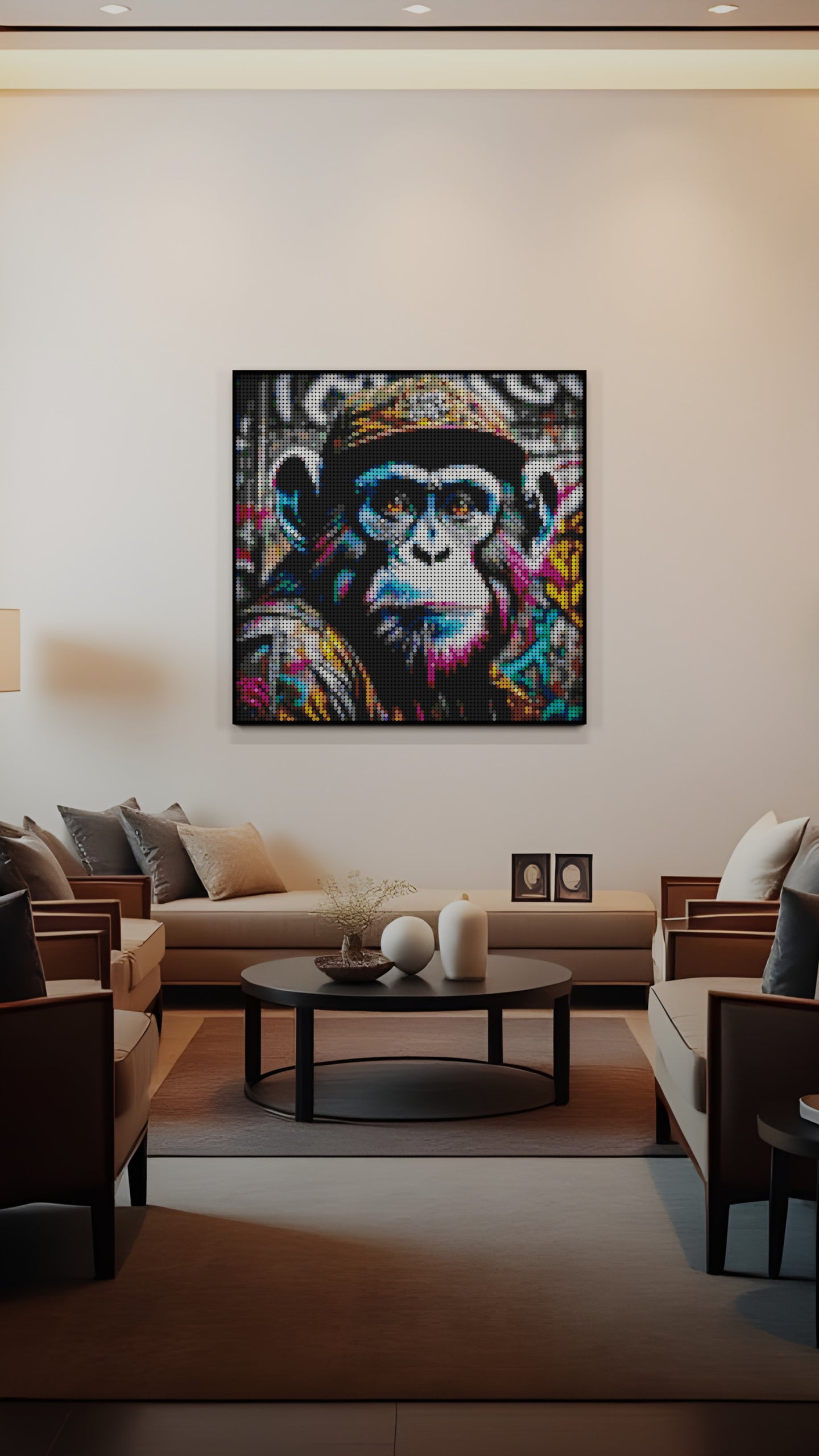 Ape Hop Movement LEGO® Style mosaic wall art made from colorful plastic bricks